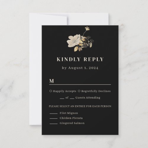 Black and Blush Floral Monogram Wedding RSVP Card