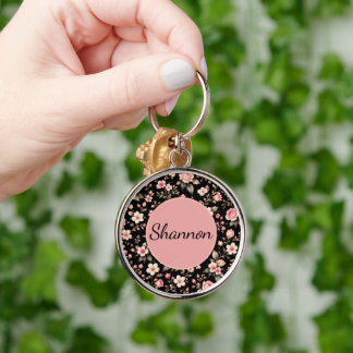 Black and Blush Floral Pattern Keychain