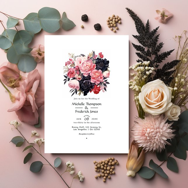 Black and Blush Floral Wedding Invitation (Creator Uploaded)