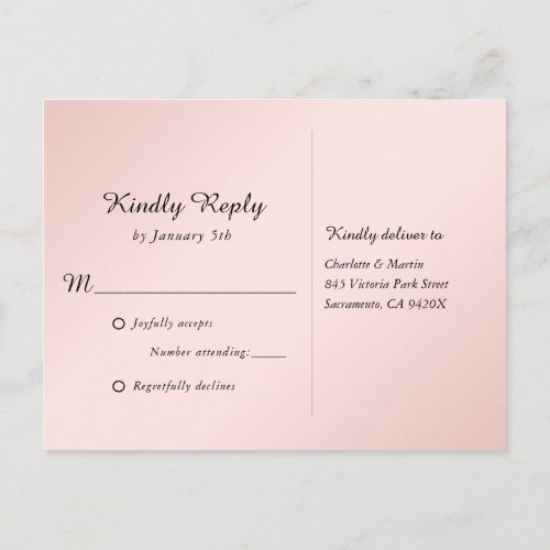 Black and Blush Floral Wedding RSVP Invitation Postcard