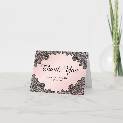 Black and Blush Floral Wedding Thank You Card