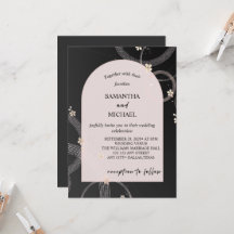 Black and Blush Gold Floral Wedding Invitation