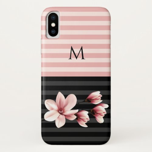 Black and Blush Monogrammed Magnolias iPhone X Case
