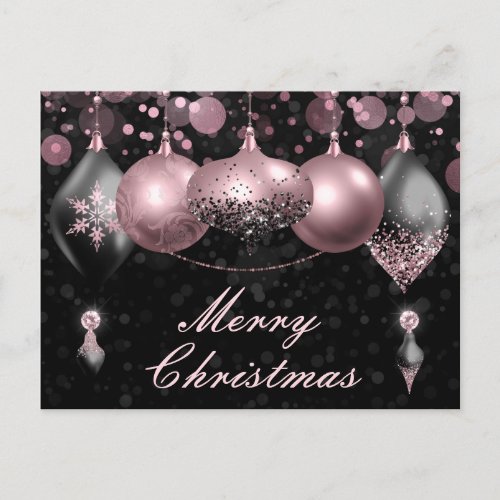 Black and blush pink Christmas Baubles Ornaments Holiday Postcard