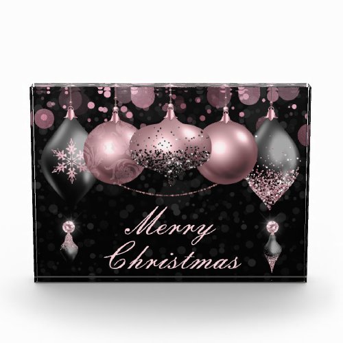 Black and blush pink Christmas Baubles Ornaments Photo Block