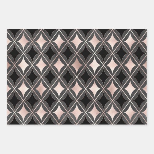 Black and Blush Pink Geometric Wrapping Paper Sheets