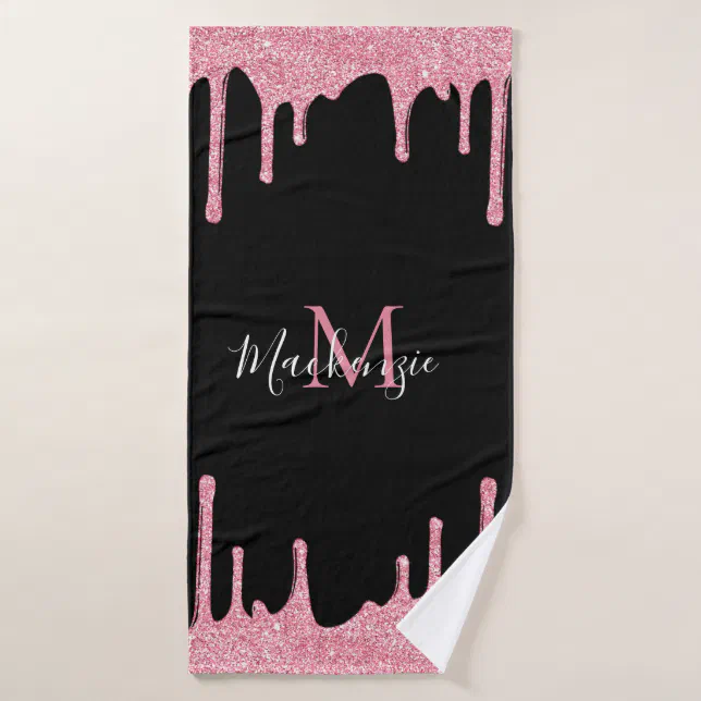 Black and Blush Pink Glitter Sparkle Drips Bath Towel Set Zazzle