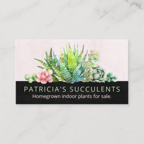 Black And Blush Pink Homegrown Succulent Plant Business Card