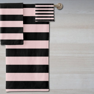 Black and Blush Pink Stripe Bath Towel Set