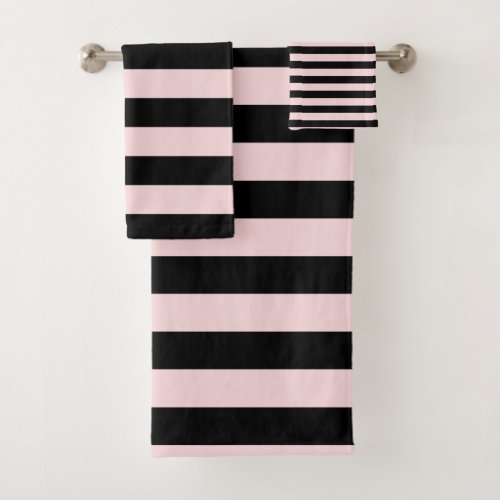 Black and Blush Pink Stripe Bath Towel Set
