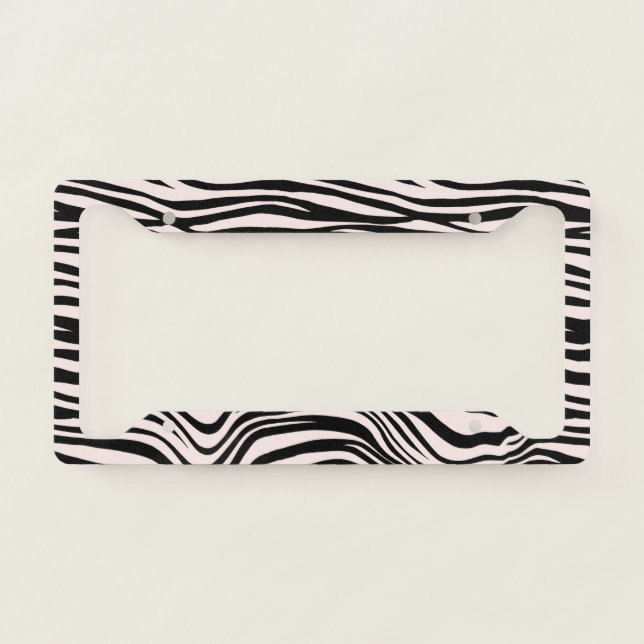 Black and Blush Sand Zebra Print  License Plate Frame (Front)