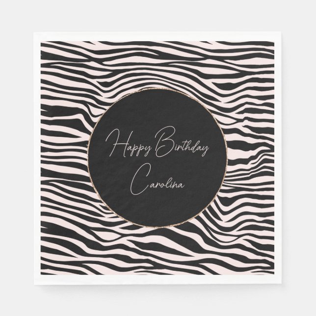 Black and Blush Sand Zebra Print  Napkins (Front)
