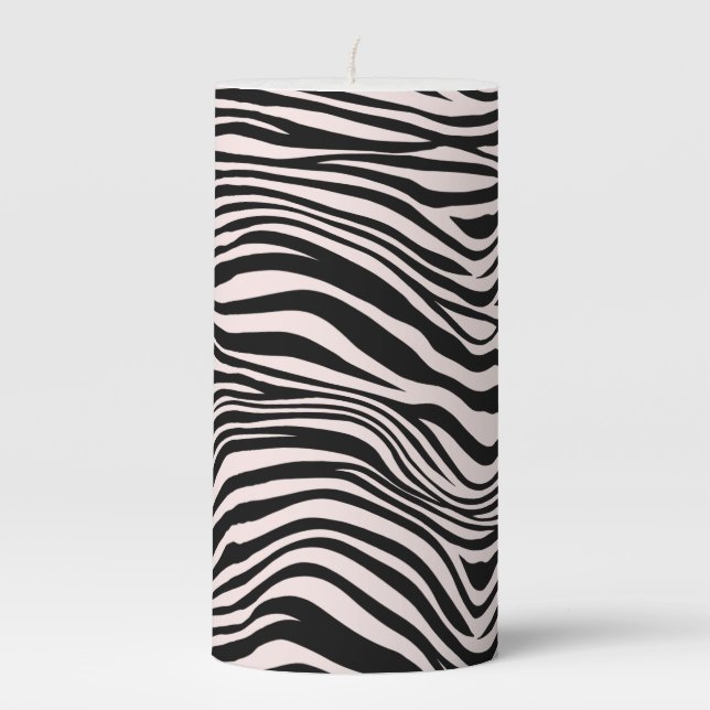 Black and Blush Sand Zebra Print  Pillar Candle (Front)