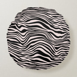 Black and Blush Sand Zebra Print  Round Pillow