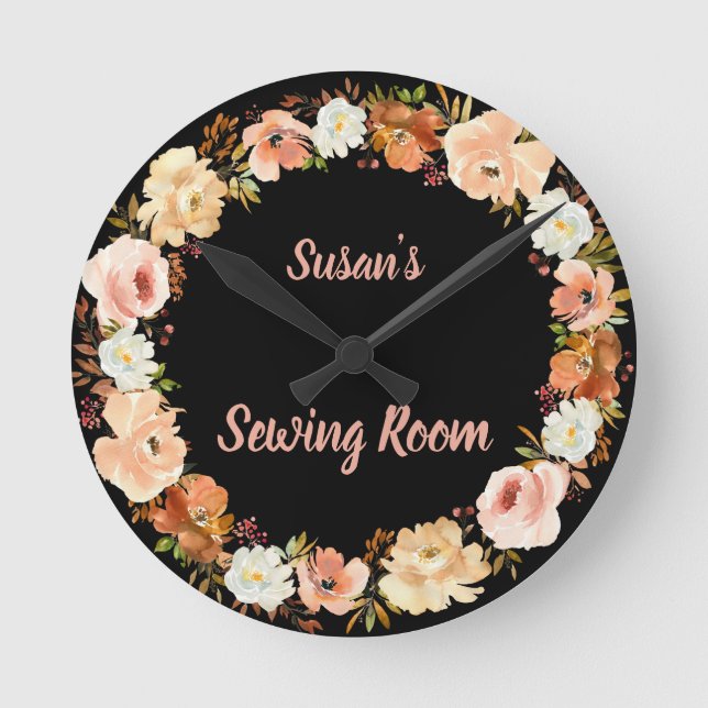 Black and Blush Sewing Room Round Clock (Front)