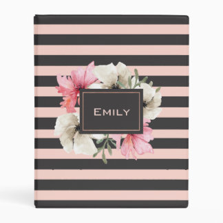 Black and Blush Striped Mini Binder