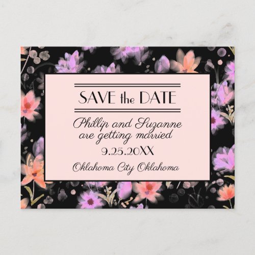 Black and Blush Vintage Floral Save the Date Announcement Postcard