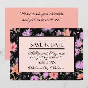 Black and Blush Vintage Floral Save the Date  Invitation