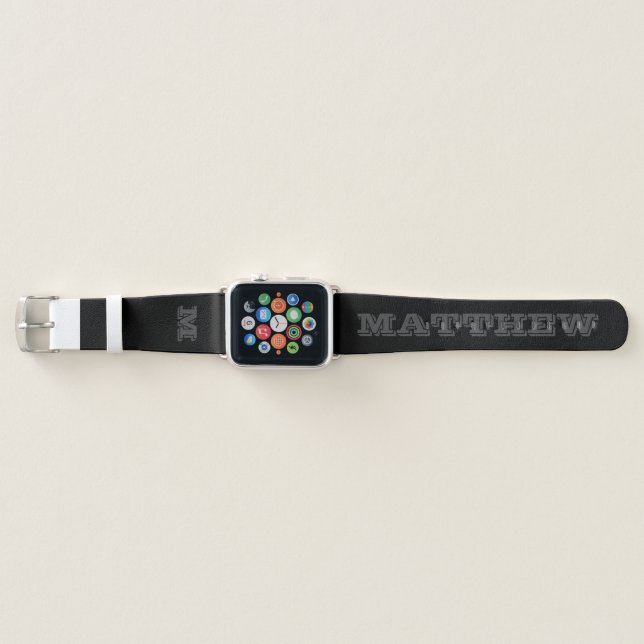 Black and bold typography design custom monogram apple watch band (Front)