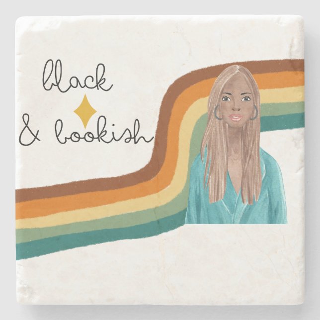 Black and Bookish Retro Book Lover  Stone Coaster (Front)