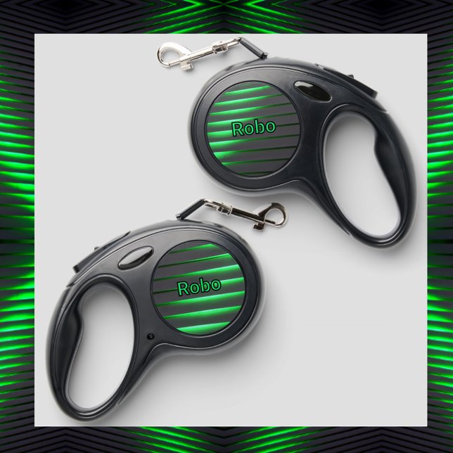 Black and Bright Green Techno Cyber Stripes Retractable Pet Leash (Creator Uploaded)