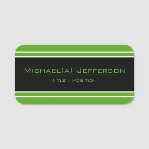 Black And Bright Green with White Stripes Elegant Name Tag