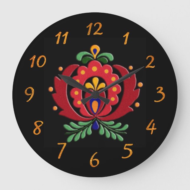 Black and Bright Hungarian Folk Art Clock (Front)