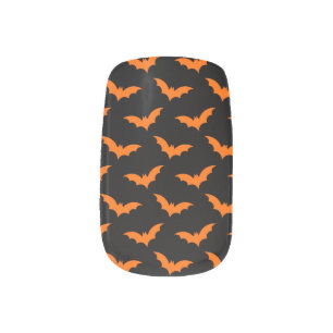 Black and Bright Orange Bats Halloween Minx Nail Art