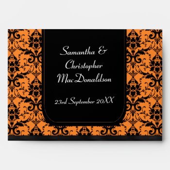 Black And Bright Orange Damask Envelope by personalized_wedding at Zazzle