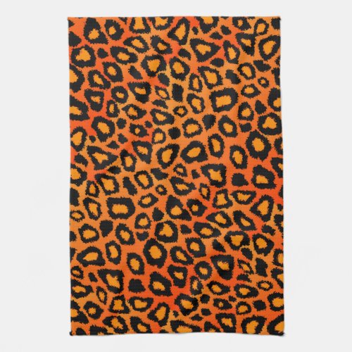 Black and Bright Orange Leopard Animal Print Kitchen Towel