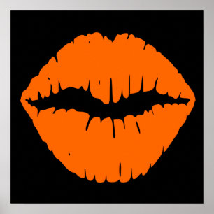 Black and Bright Orange Lipstick Kiss Poster