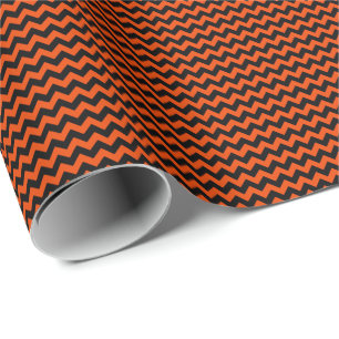 Black and Bright Orange Small Chevron Wrapping Paper