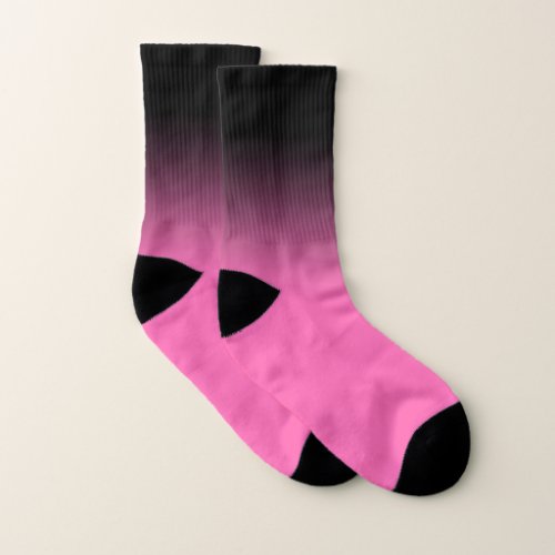 Black and Bright Pink Color Block Gradient Socks