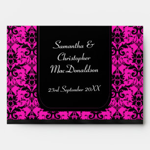 Black and bright pink damask envelope
