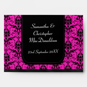 Black And Bright Pink Damask Envelope by personalized_wedding at Zazzle