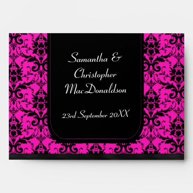 Black and bright pink damask envelope (Front)