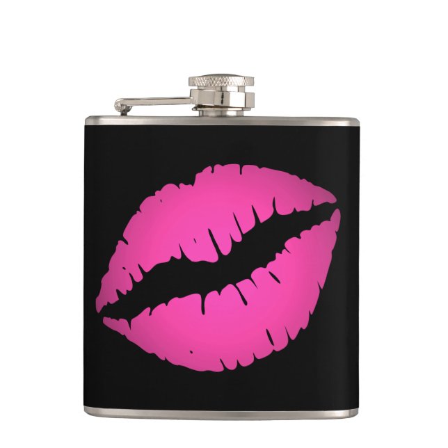 Black and Bright Pink Ombre Lipstick Kiss Flask (Front)