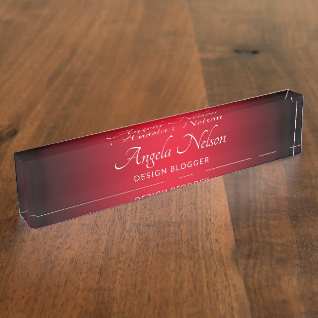 Black and Bright Red Ombre Desk Name Plate (Side)