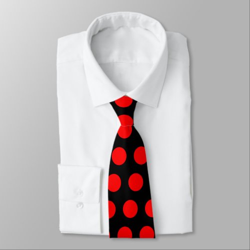 Black and Bright Red Polka Dot Pattern Neck Tie