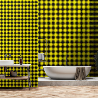 Black and Bright Yellow Chevron Pattern Textured Wallpaper