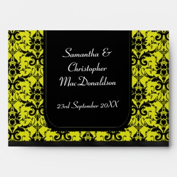 Black And Bright Yellow Damask Envelope by personalized_wedding at Zazzle