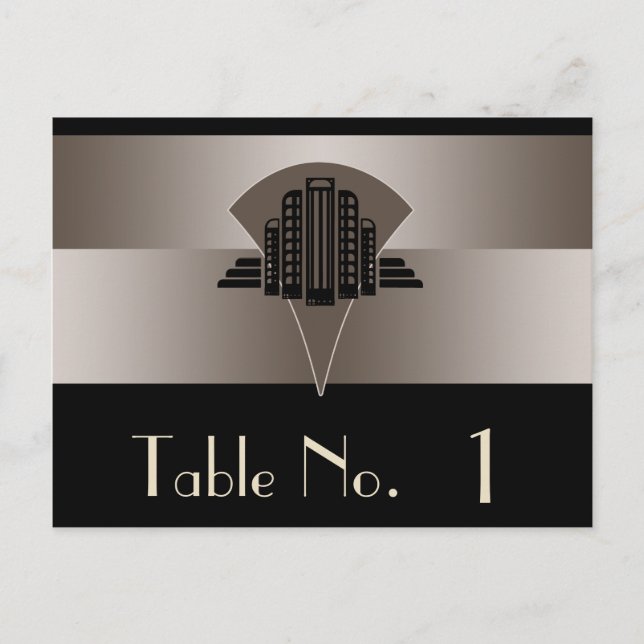 Black and Bronze Art Deco Tower Table Number (Front)