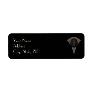 Black and Bronze Art Deco Tower Wedding Label
