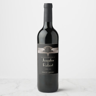 Black and Bronze Art Deco Tower Wine Label
