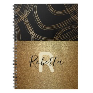 Black And Bronze Glitter Glam Trendy Chic Custom Notebook