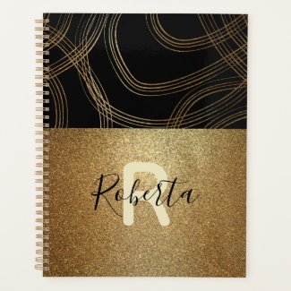 Black And Bronze Glitter Modern Glam Trendy Chic Planner