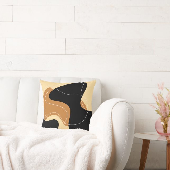 Black and Brown Abstract Designer Throw Pillow (Couch)