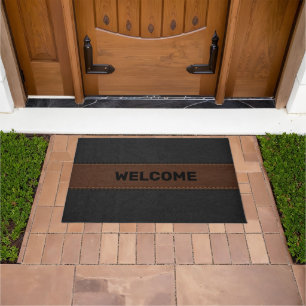 Black and Brown Aged Vintage Leather Image Doormat