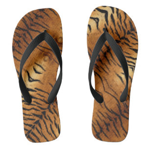 black and brown animal stripes wild tiger print flip flops