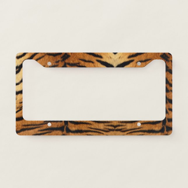 black and brown animal stripes wild tiger print license plate frame (Front)